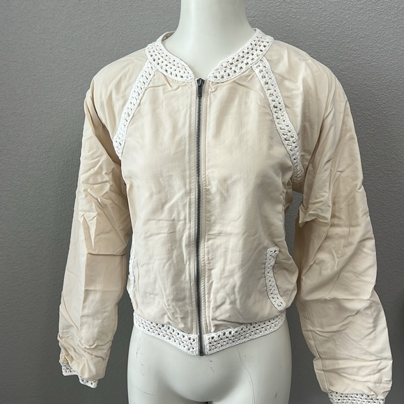 Free People Crochet Trim Full Zip Moto Jacket Large - Picture 2 of 7